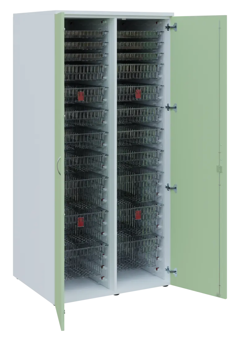 EUROMEDICA D - 90 TRANSPARENT skříň léková boxová, 2-dveřová, 1950x900x735, korpus bílý, dvířka šedo